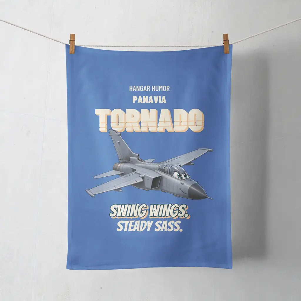 Panavia Tornado GR4 - Swing wings. Steady sass. design on blue towel