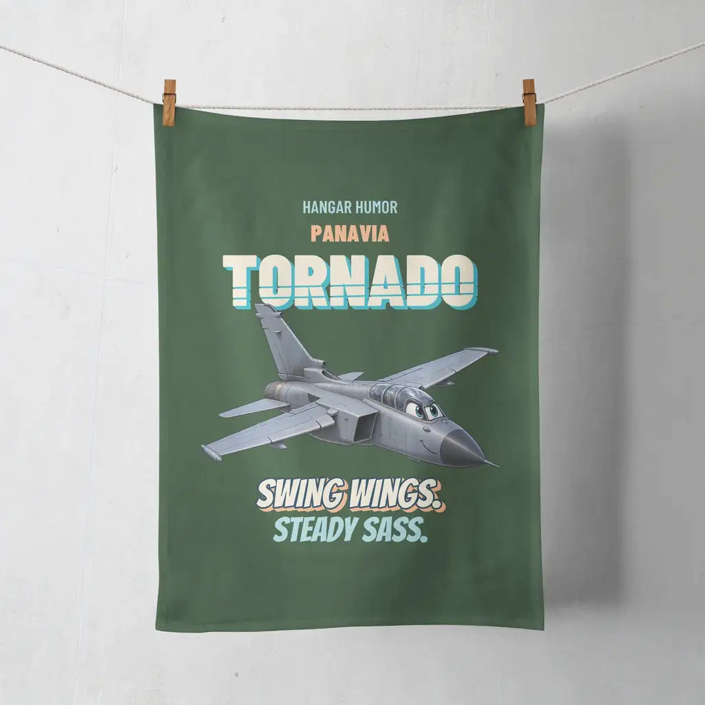 Panavia Tornado GR4 - Swing wings. Steady sass. design on dark green towel