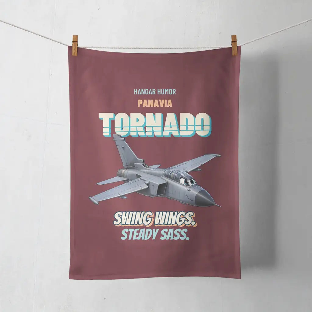 Panavia Tornado GR4 - Swing wings. Steady sass. design on dark red towel