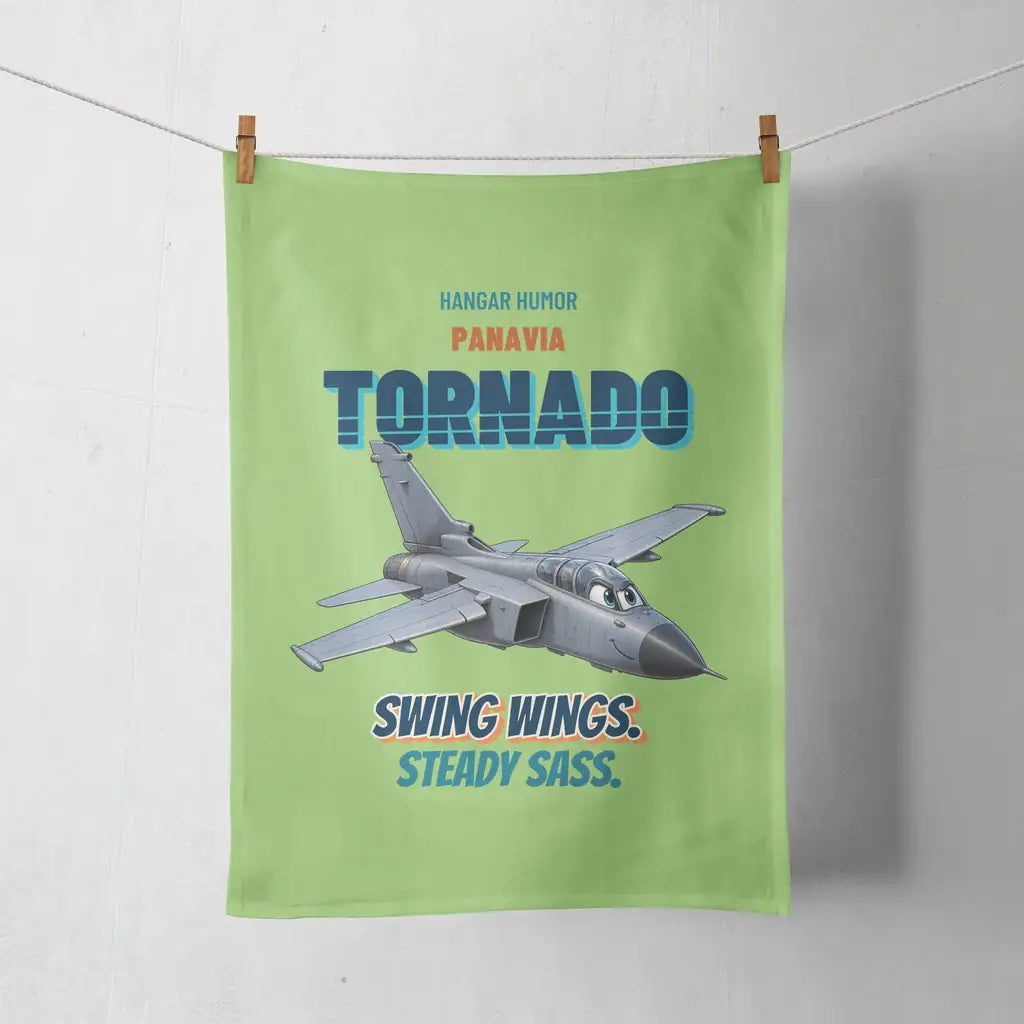 Panavia Tornado GR4 - Swing wings. Steady sass. design on light green towel