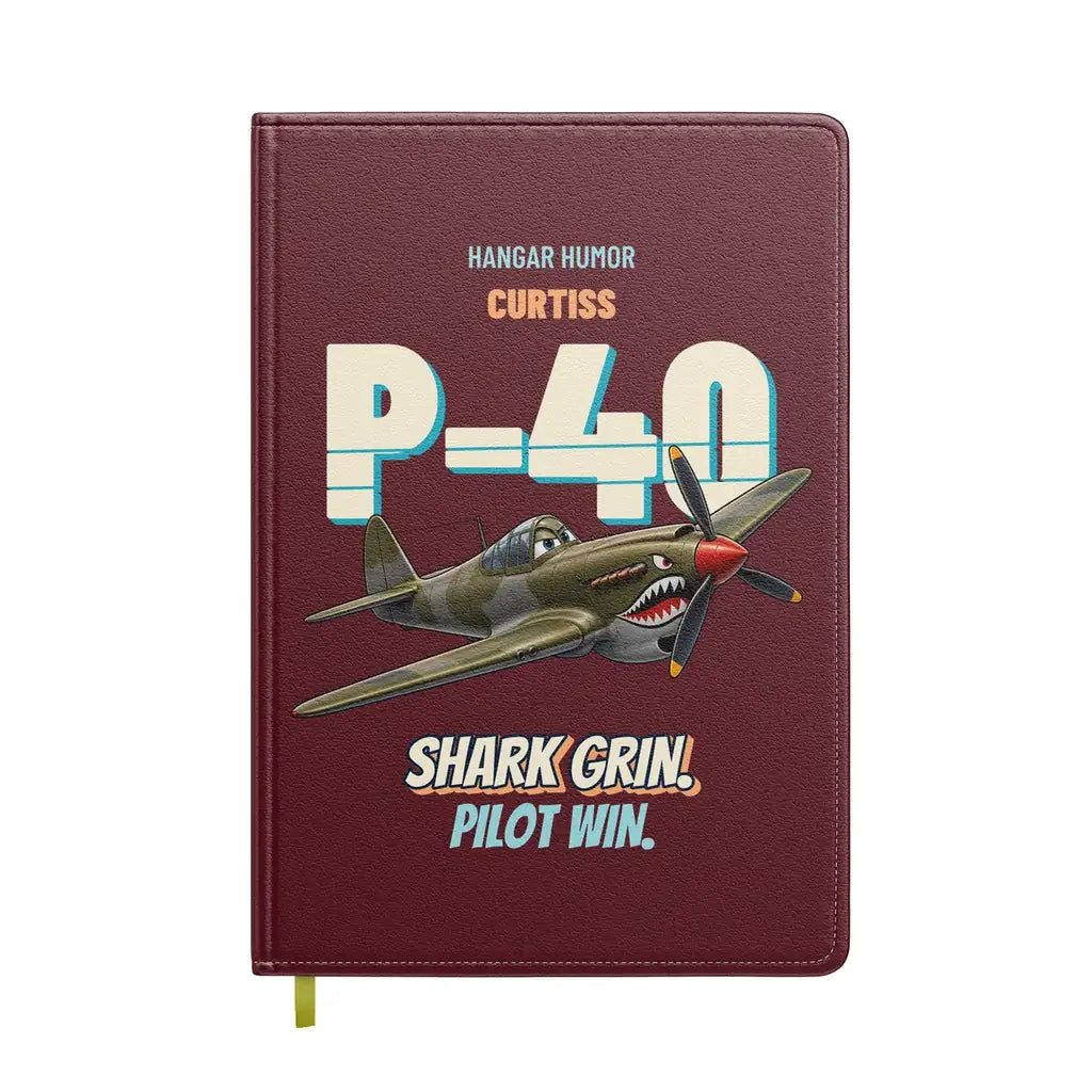 Curtiss P-40E Warhawk - Shark grin. Pilot win. design on dark red notebook