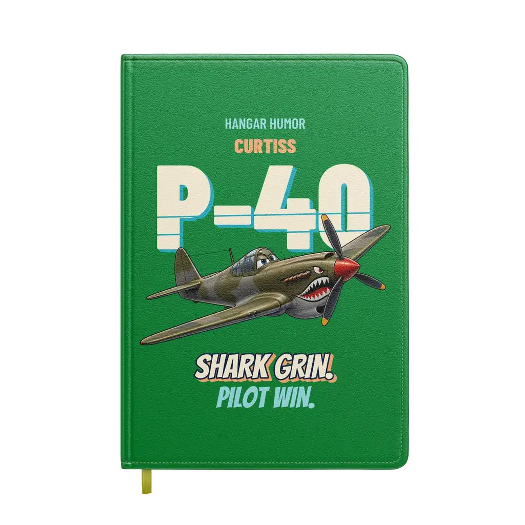 Curtiss P-40E Warhawk - Shark grin. Pilot win. design on green notebook