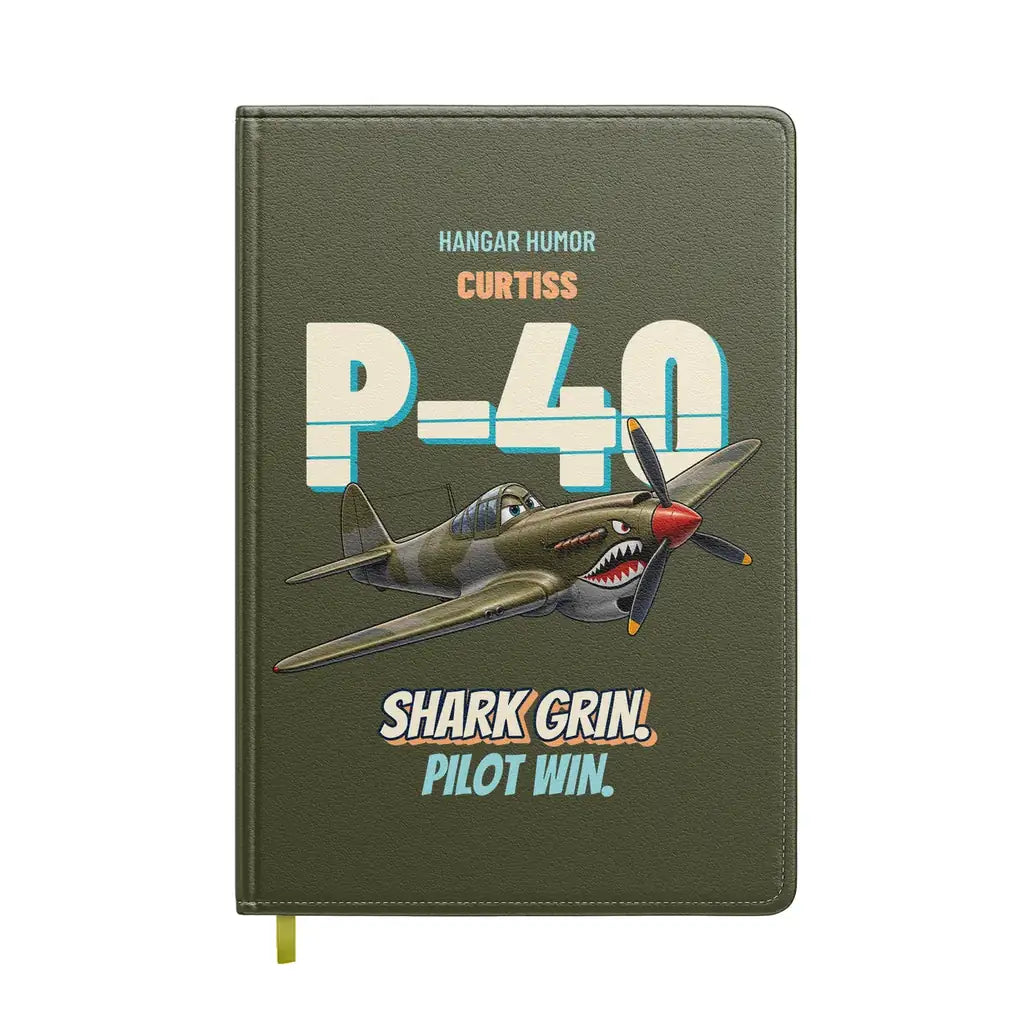 Curtiss P-40E Warhawk - Shark grin. Pilot win. design on green army notebook