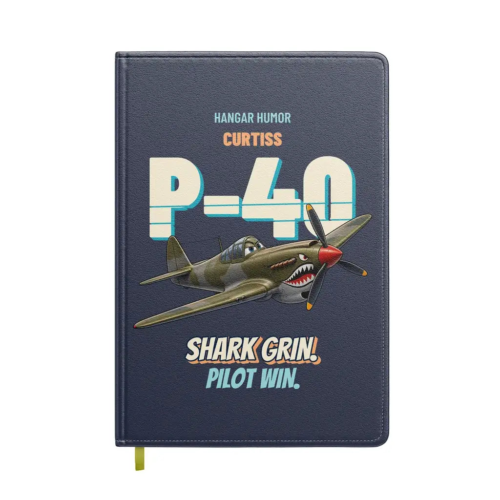 Curtiss P-40E Warhawk - Shark grin. Pilot win. design on navy blue notebook