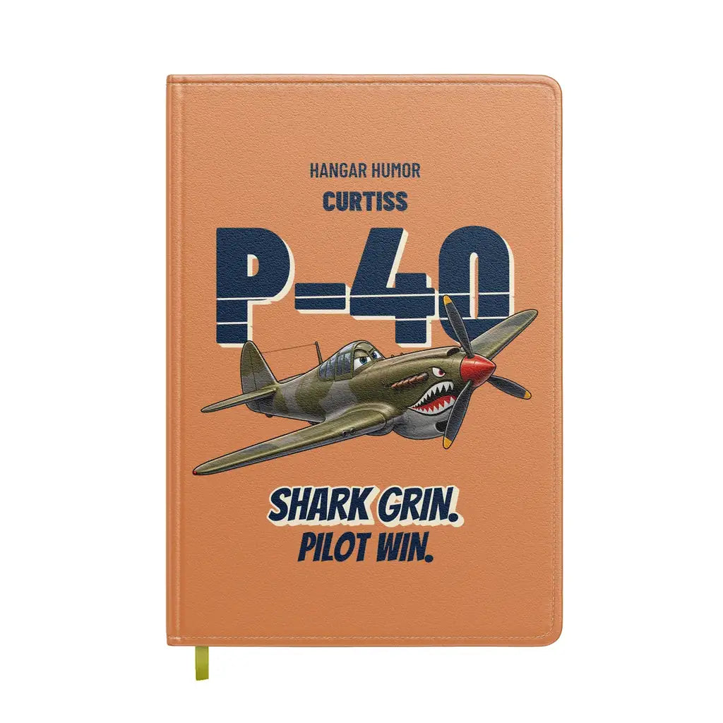 Curtiss P-40E Warhawk - Shark grin. Pilot win. design on orange notebook