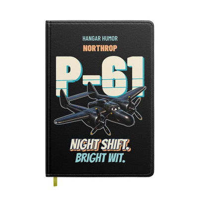 Northrop P-61B Black Widow - Night shift. Bright wit. design on black notebook