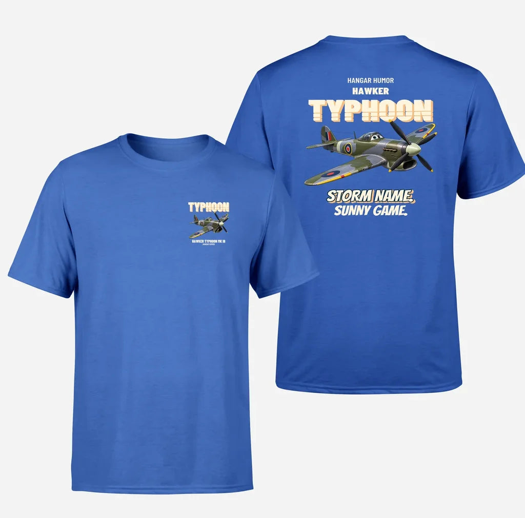 Hawker Typhoon Mk IB - Storm name. Sunny game. - Double-Side T-Shirt design on blue double side t shirt
