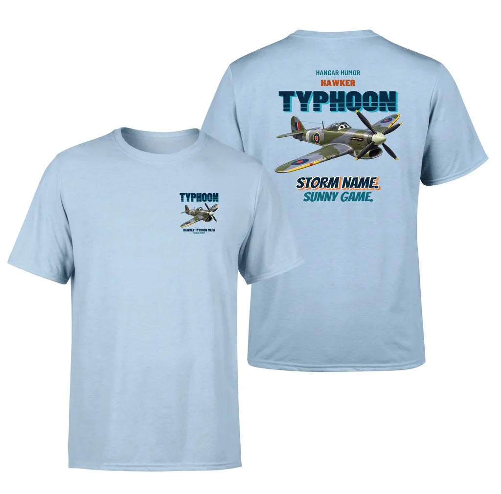 Hawker Typhoon Mk IB - Storm name. Sunny game. - Double-Side T-Shirt design on lightblue double side t shirt
