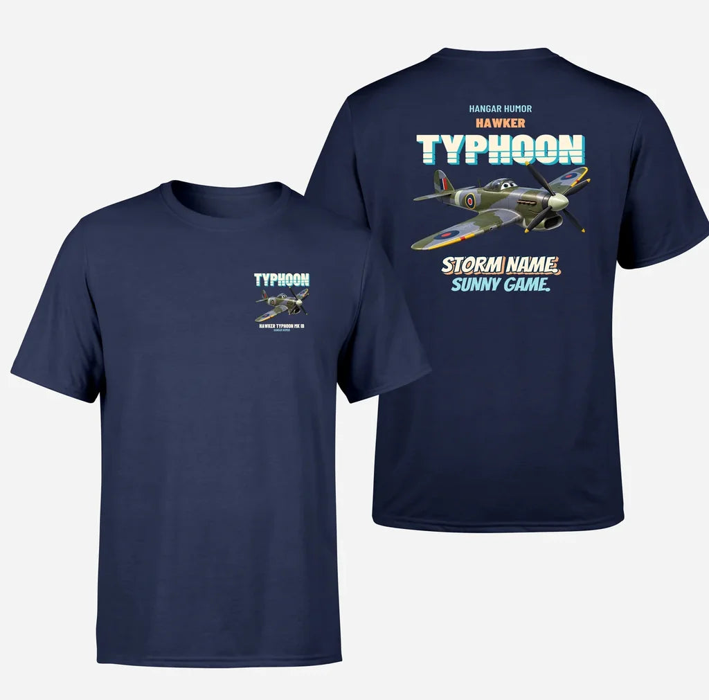 Hawker Typhoon Mk IB - Storm name. Sunny game. - Double-Side T-Shirt design on navyblue double side t shirt