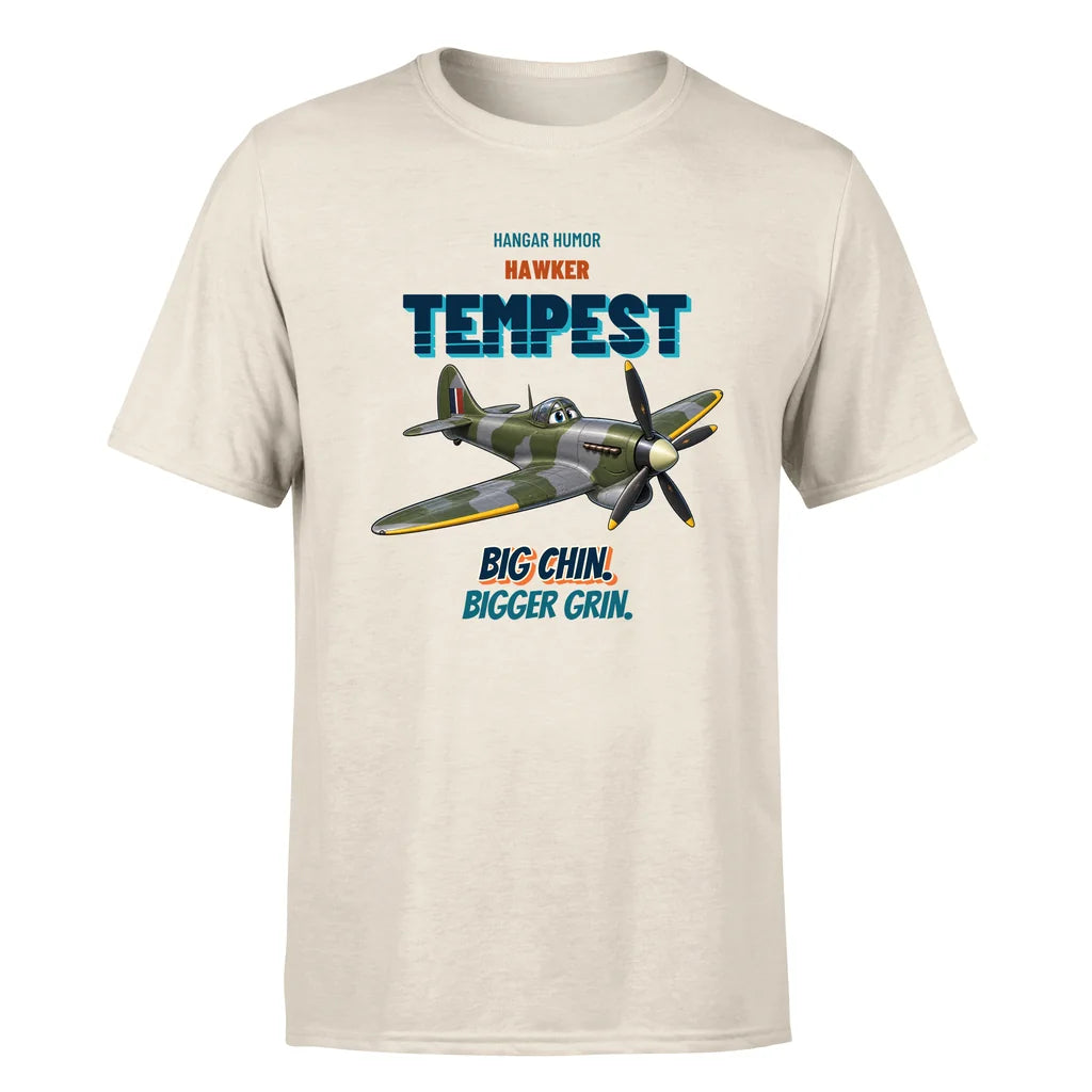 Hawker Tempest Mk V - Big chin. Bigger grin. - Premium T-Shirt design on beige premium t shirt