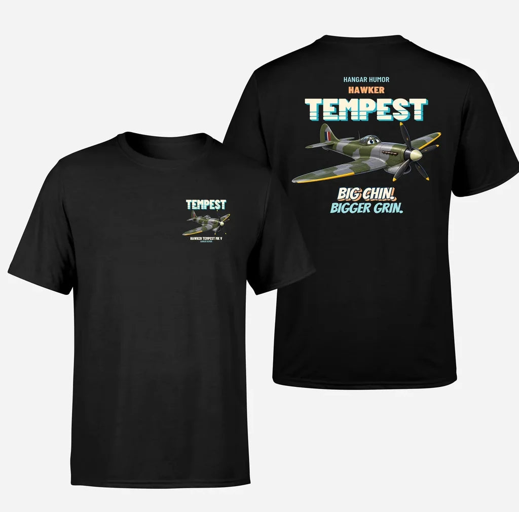 Hawker Tempest Mk V - Big chin. Bigger grin. - Double-Side T-Shirt design on black double side t shirt