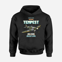 Thumbnail for Hawker Tempest Mk V - Big chin. Bigger grin. design on black hoodie single side