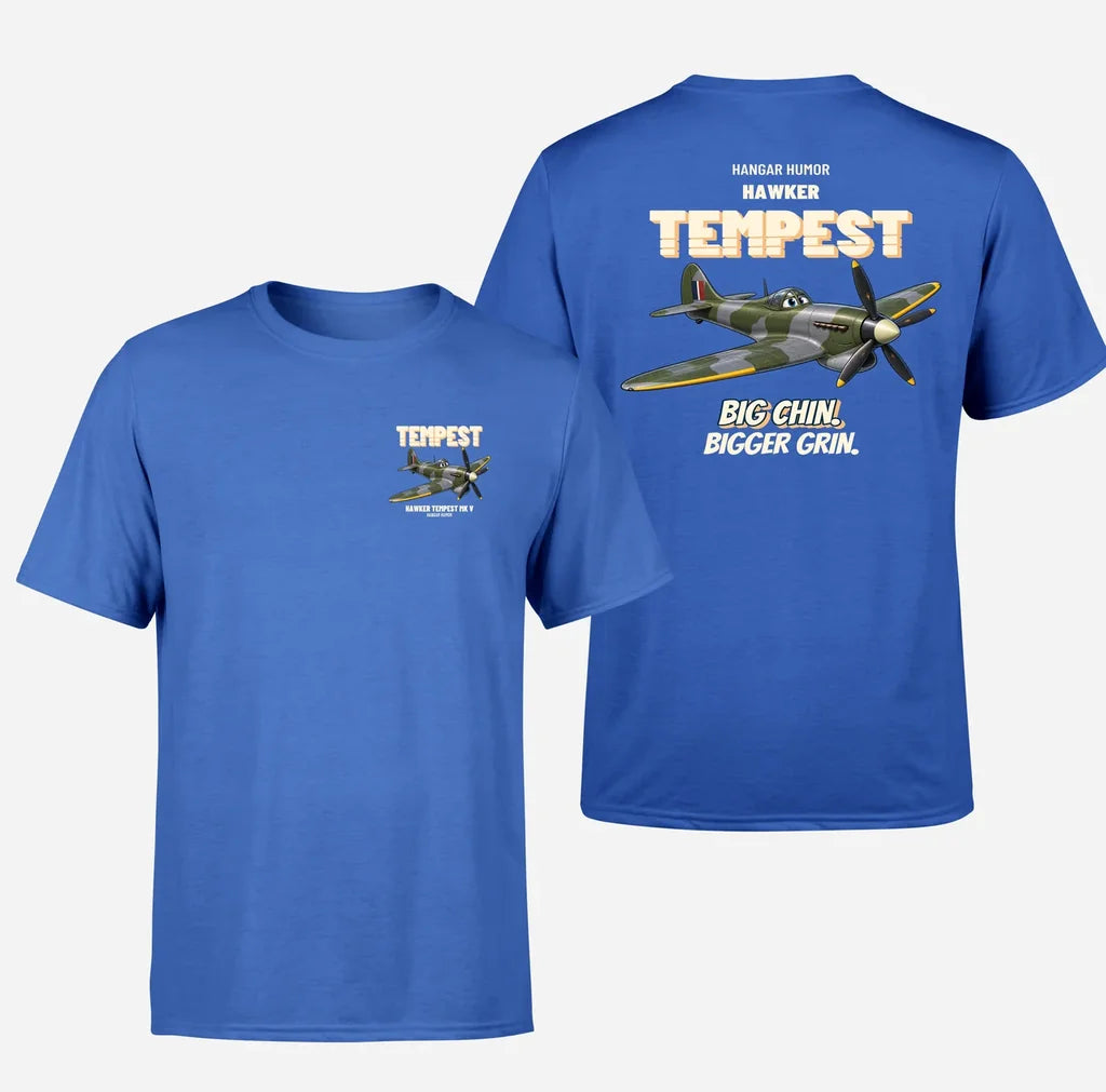 Hawker Tempest Mk V - Big chin. Bigger grin. - Double-Side T-Shirt design on blue double side t shirt