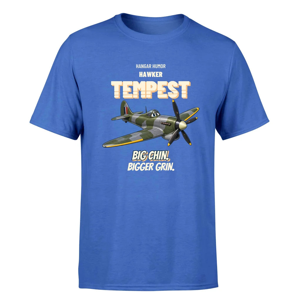 Hawker Tempest Mk V - Big chin. Bigger grin. - Premium T-Shirt design on blue premium t shirt