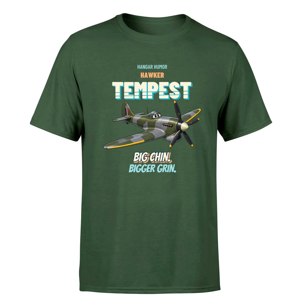 Hawker Tempest Mk V - Big chin. Bigger grin. - Premium T-Shirt design on darkgreen premium t shirt