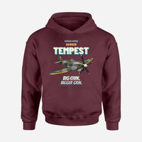 Thumbnail for Hawker Tempest Mk V - Big chin. Bigger grin. design on dark red hoodie single side