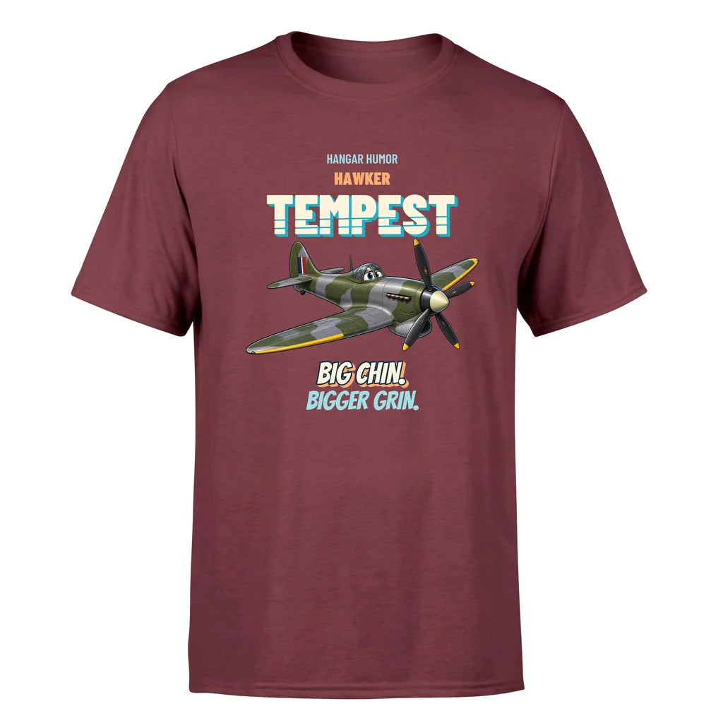 Hawker Tempest Mk V - Big chin. Bigger grin. - Premium T-Shirt design on darkred premium t shirt
