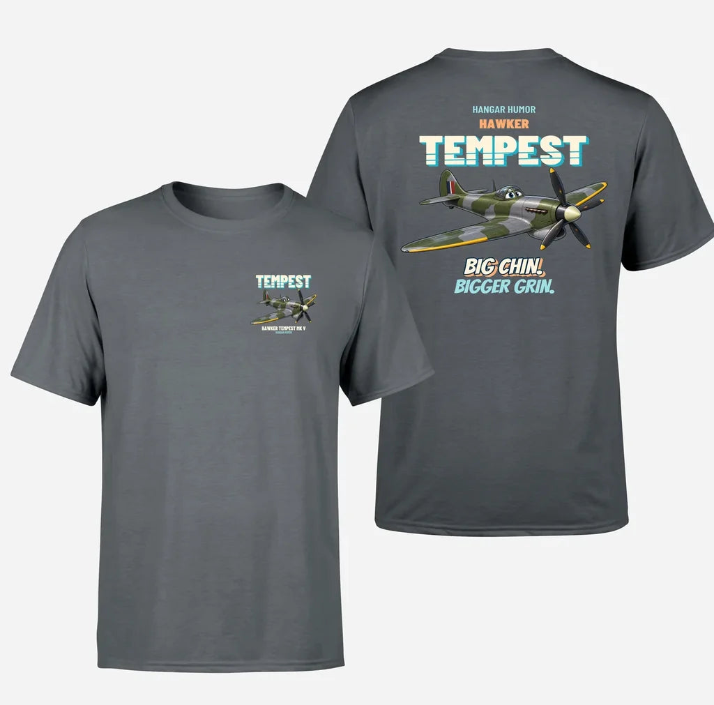 Hawker Tempest Mk V - Big chin. Bigger grin. - Double-Side T-Shirt design on gray double side t shirt