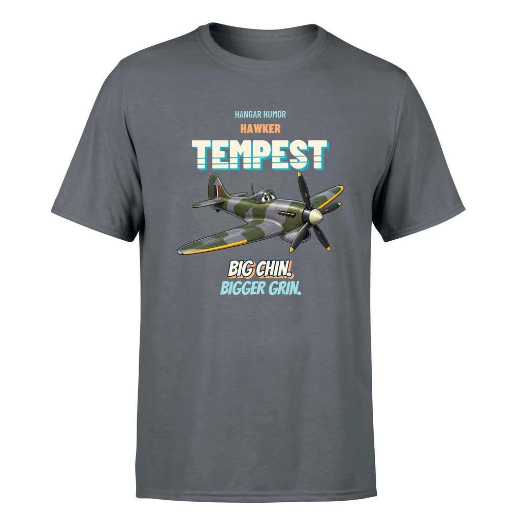 Hawker Tempest Mk V - Big chin. Bigger grin. - Premium T-Shirt design on gray premium t shirt