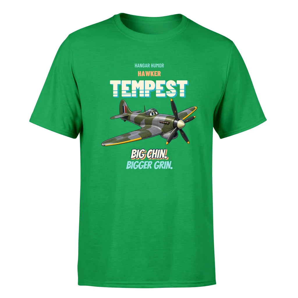 Hawker Tempest Mk V - Big chin. Bigger grin. - Premium T-Shirt design on green premium t shirt