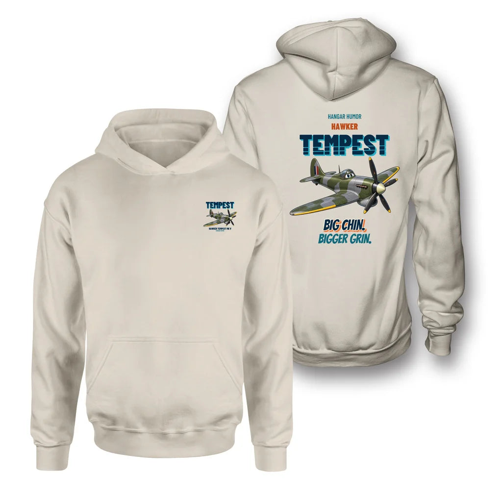 Hawker Tempest Mk V - Big chin. Bigger grin. - Double-Side Hoodie design on khaki double side hoodie