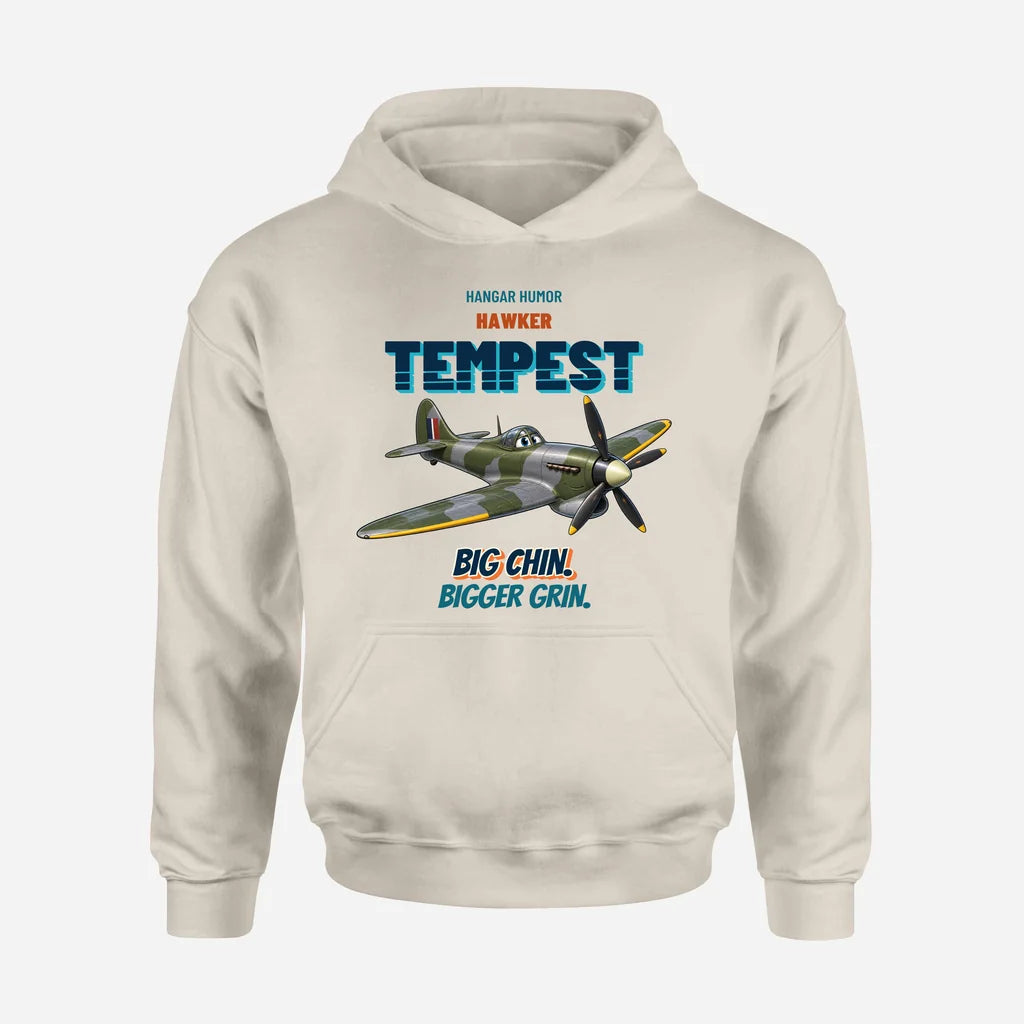 Hawker Tempest Mk V - Big chin. Bigger grin. design on khaki hoodie single side