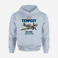 Thumbnail for Hawker Tempest Mk V - Big chin. Bigger grin. design on light blue hoodie single side