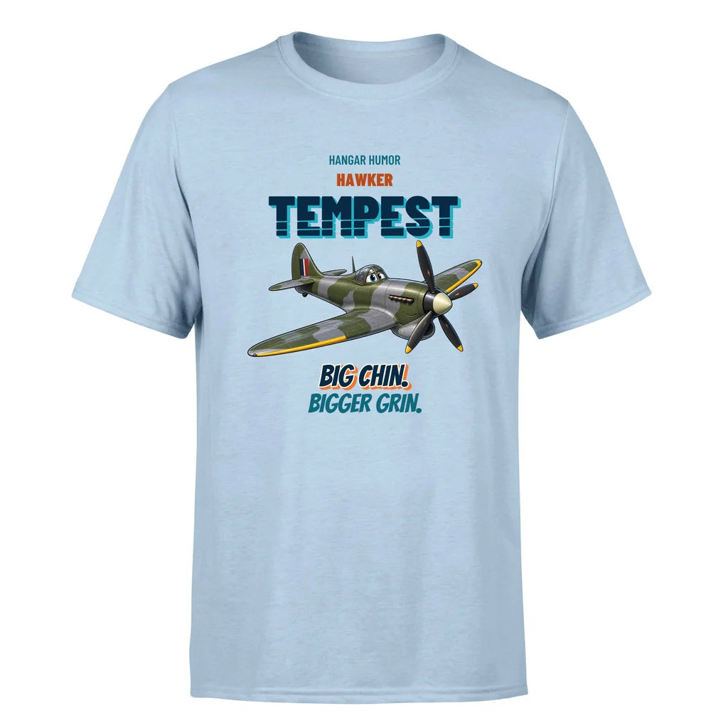 Hawker Tempest Mk V - Big chin. Bigger grin. - Premium T-Shirt design on lightblue premium t shirt