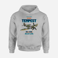 Thumbnail for Hawker Tempest Mk V - Big chin. Bigger grin. design on light gray hoodie single side