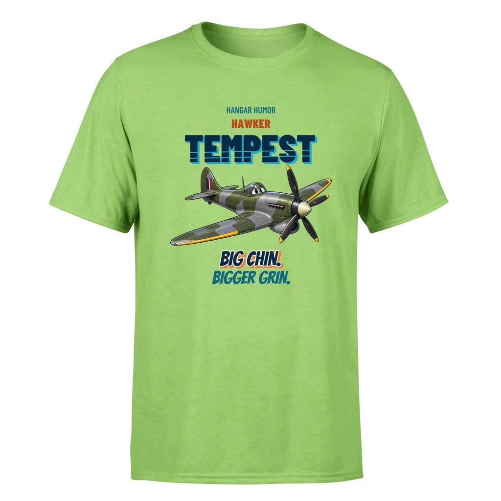 Hawker Tempest Mk V - Big chin. Bigger grin. - Premium T-Shirt design on lightgreen premium t shirt