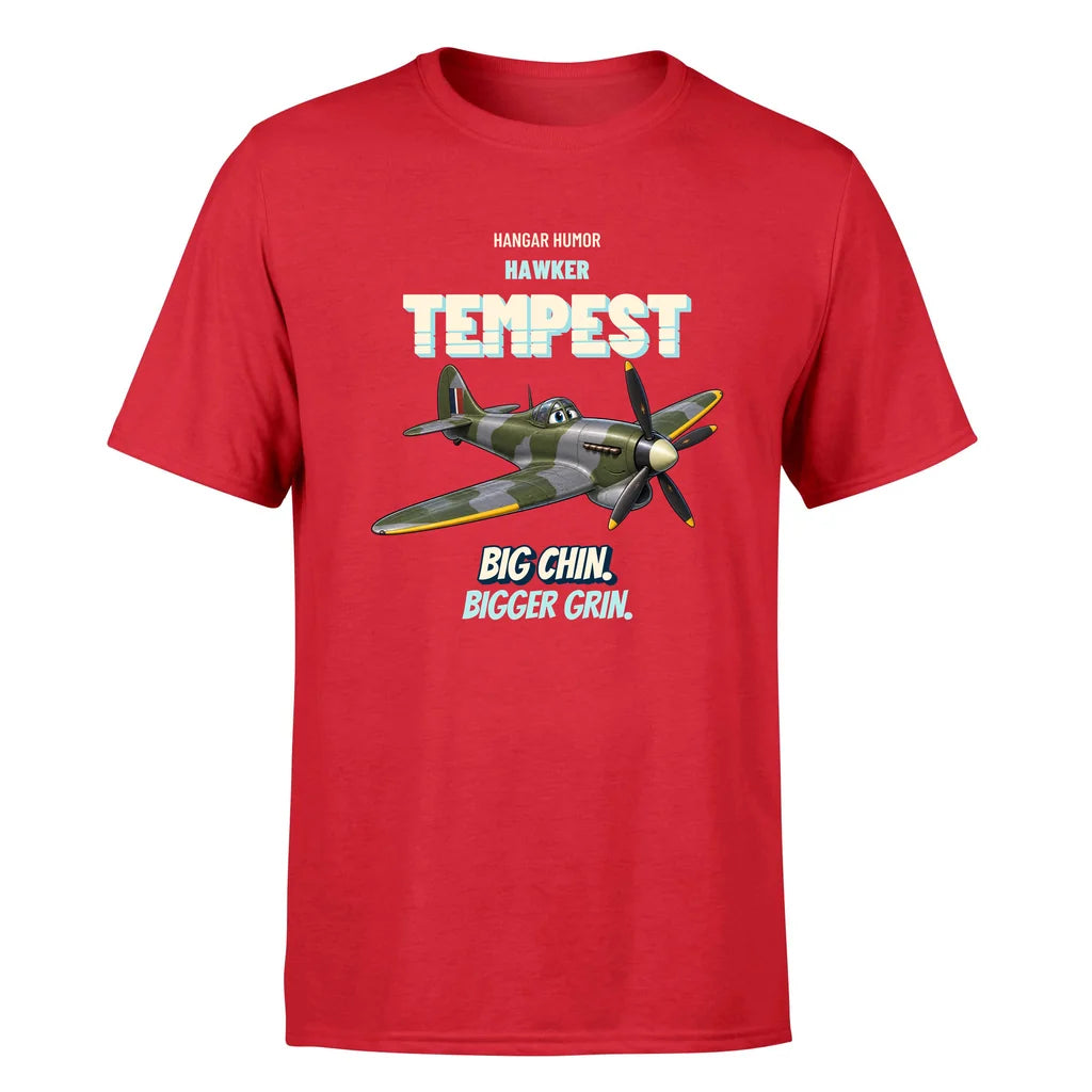 Hawker Tempest Mk V - Big chin. Bigger grin. - Premium T-Shirt design on red premium t shirt