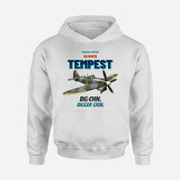 Thumbnail for Hawker Tempest Mk V - Big chin. Bigger grin. design on white hoodie single side