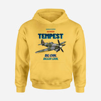 Thumbnail for Hawker Tempest Mk V - Big chin. Bigger grin. design on yellow hoodie single side