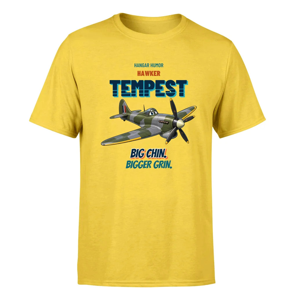 Hawker Tempest Mk V - Big chin. Bigger grin. - Premium T-Shirt design on yellow premium t shirt