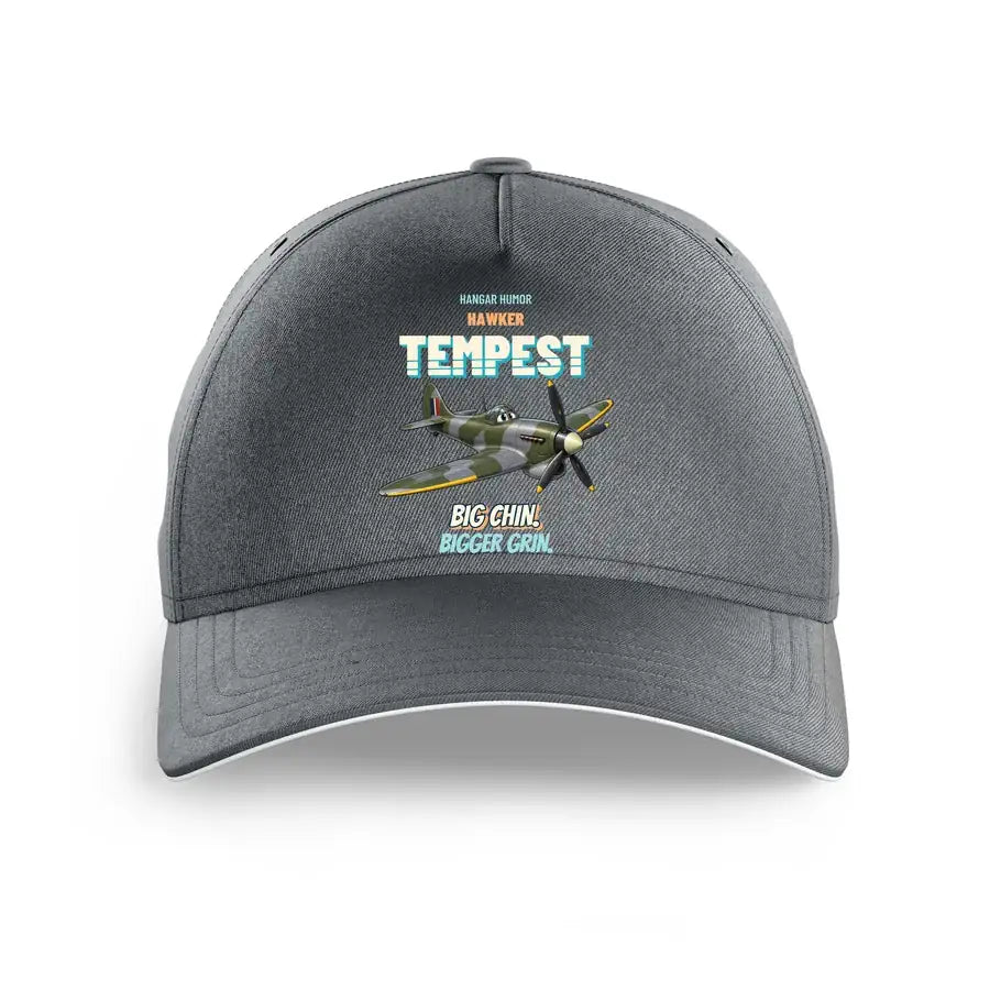Hawker Tempest Mk V - Big chin. Bigger grin. design on gray printed hat