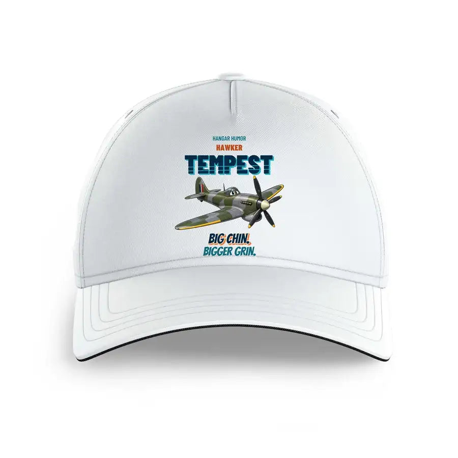 Hawker Tempest Mk V - Big chin. Bigger grin. design on white printed hat