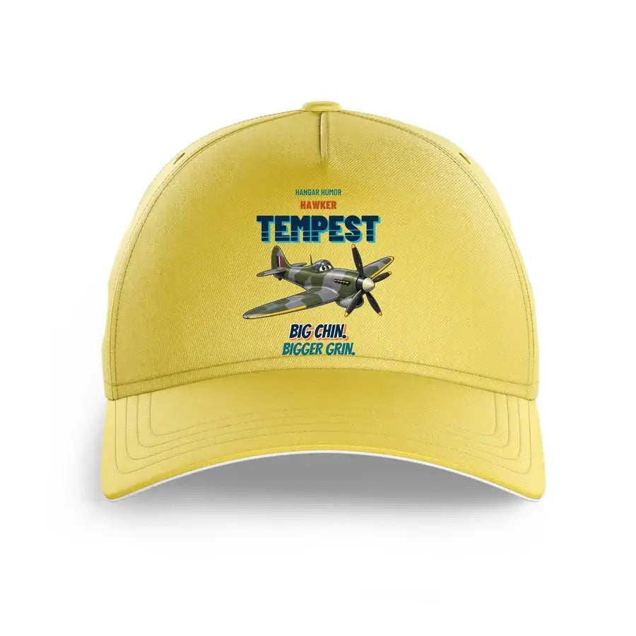 Hawker Tempest Mk V - Big chin. Bigger grin. design on yellow printed hat