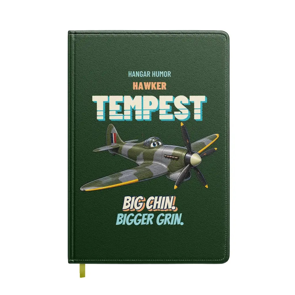Hawker Tempest Mk V - Big chin. Bigger grin. design on dark green notebook