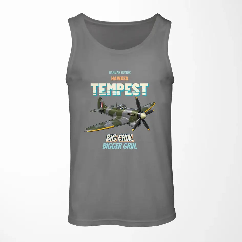 Hawker Tempest Mk V - Big chin. Bigger grin. design on gray tank top