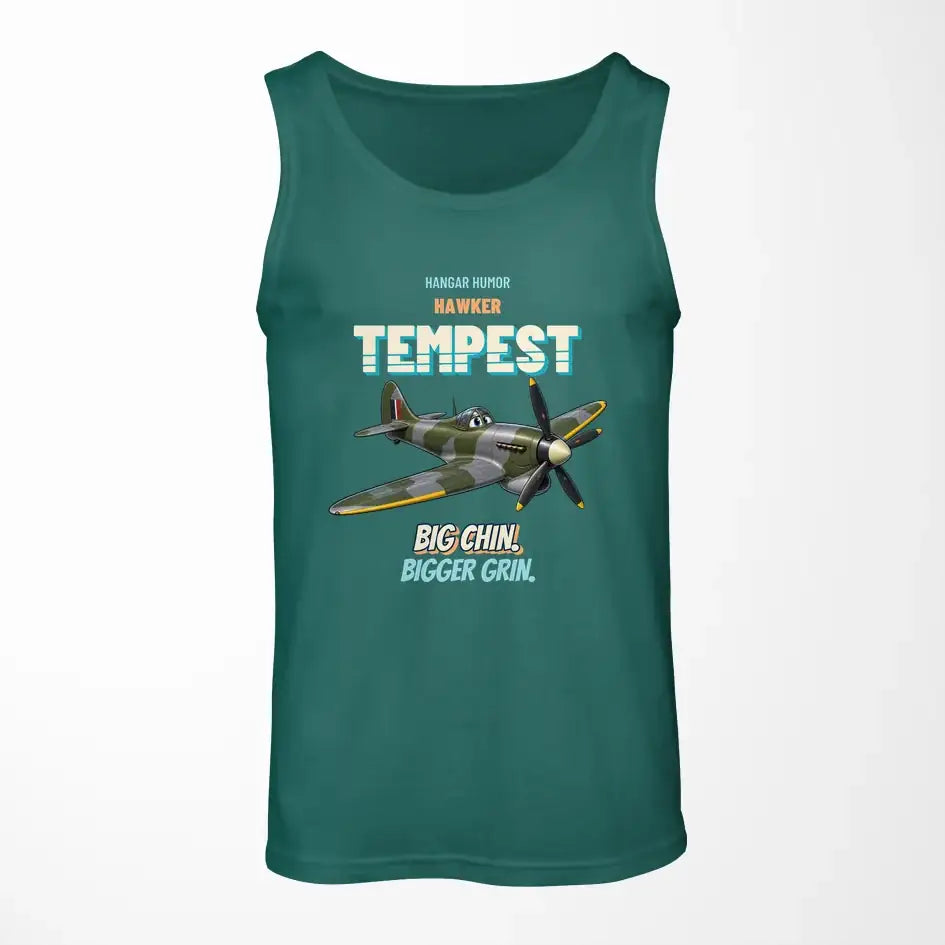 Hawker Tempest Mk V - Big chin. Bigger grin. design on green tank top