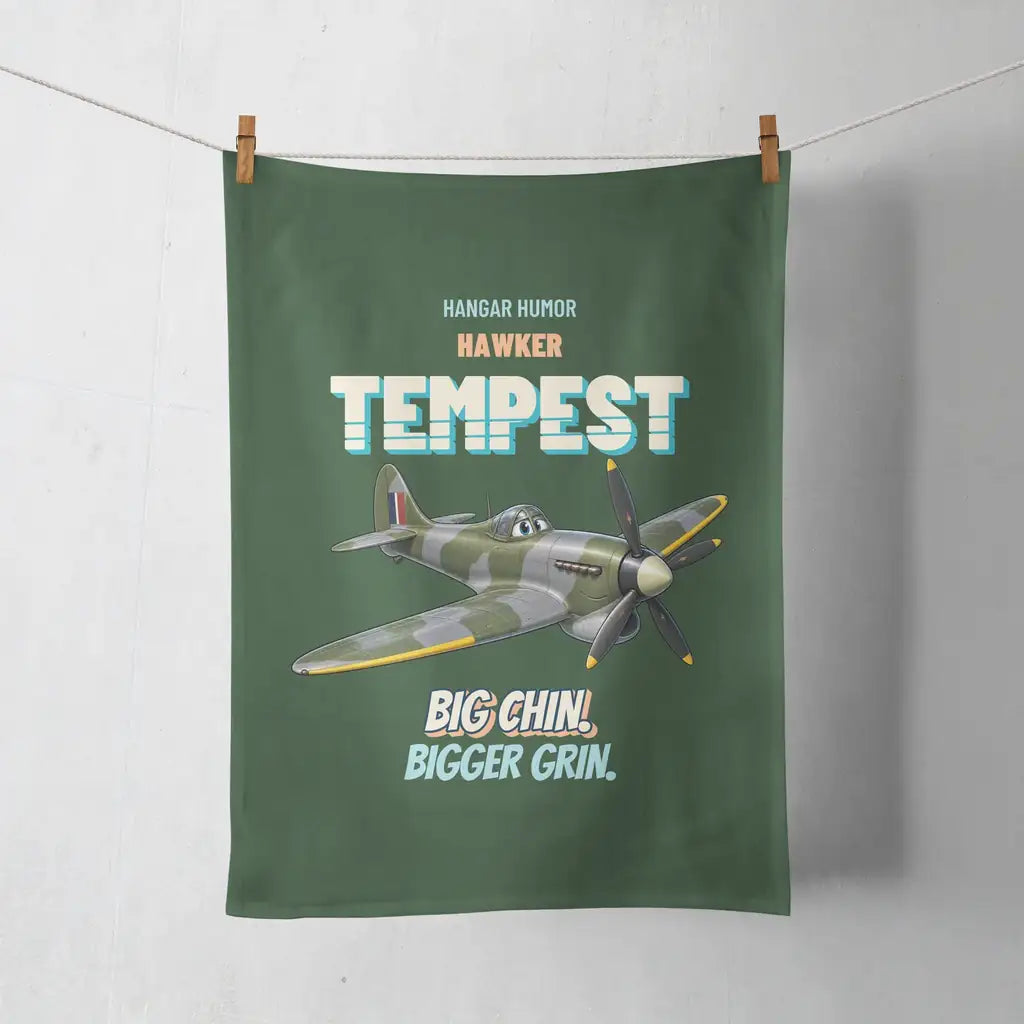 Hawker Tempest Mk V - Big chin. Bigger grin. design on dark green towel
