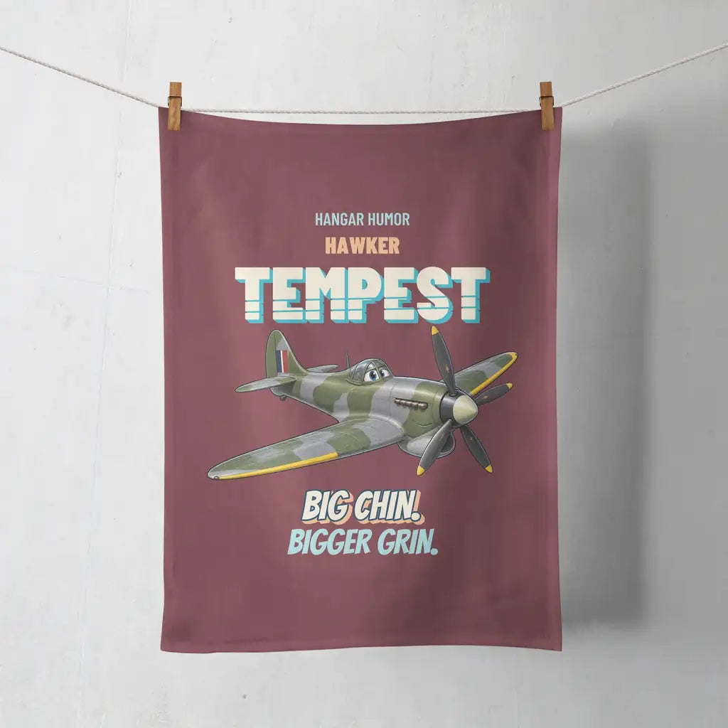 Hawker Tempest Mk V - Big chin. Bigger grin. design on dark red towel