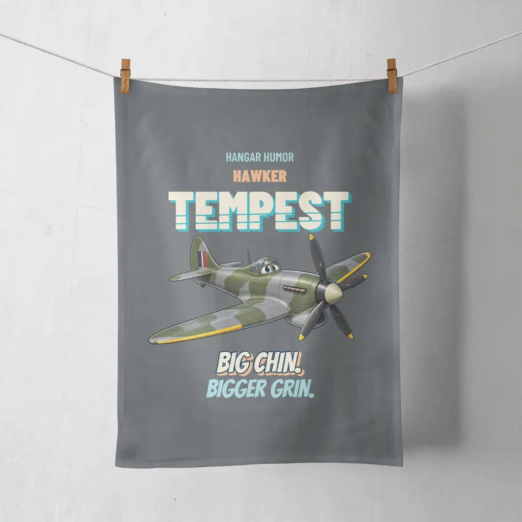 Hawker Tempest Mk V - Big chin. Bigger grin. design on gray towel