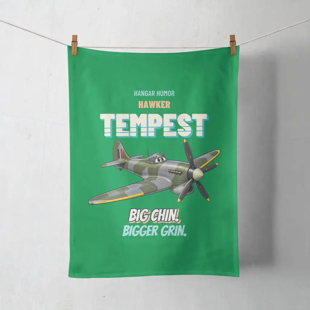 Hawker Tempest Mk V - Big chin. Bigger grin. design on green towel