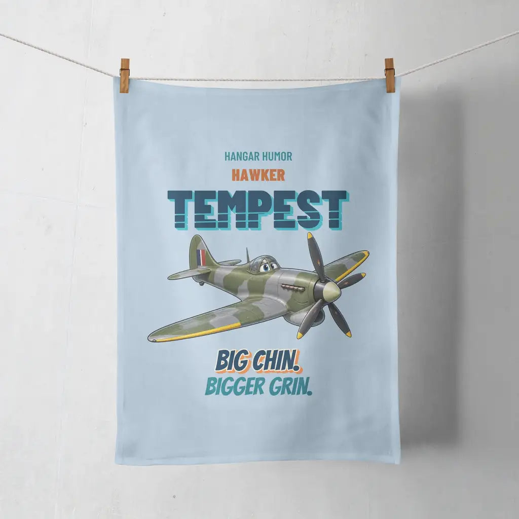 Hawker Tempest Mk V - Big chin. Bigger grin. design on light blue towel