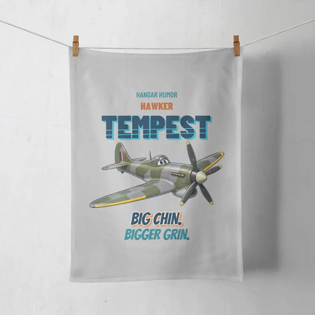 Hawker Tempest Mk V - Big chin. Bigger grin. design on light gray towel