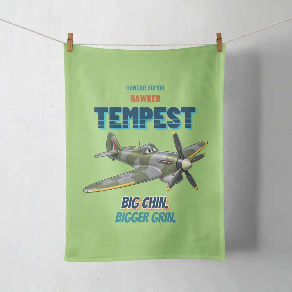 Hawker Tempest Mk V - Big chin. Bigger grin. design on light green towel
