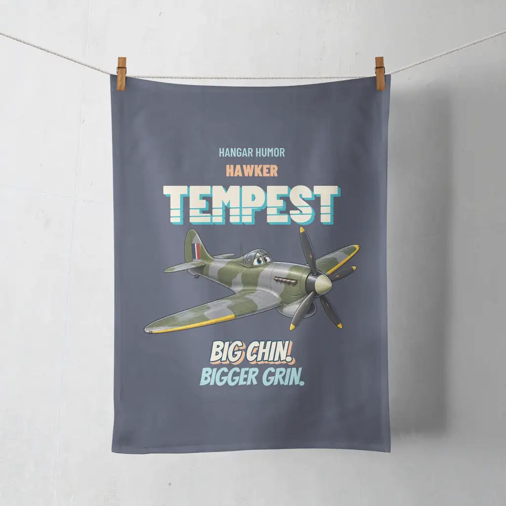 Hawker Tempest Mk V - Big chin. Bigger grin. design on navy blue towel