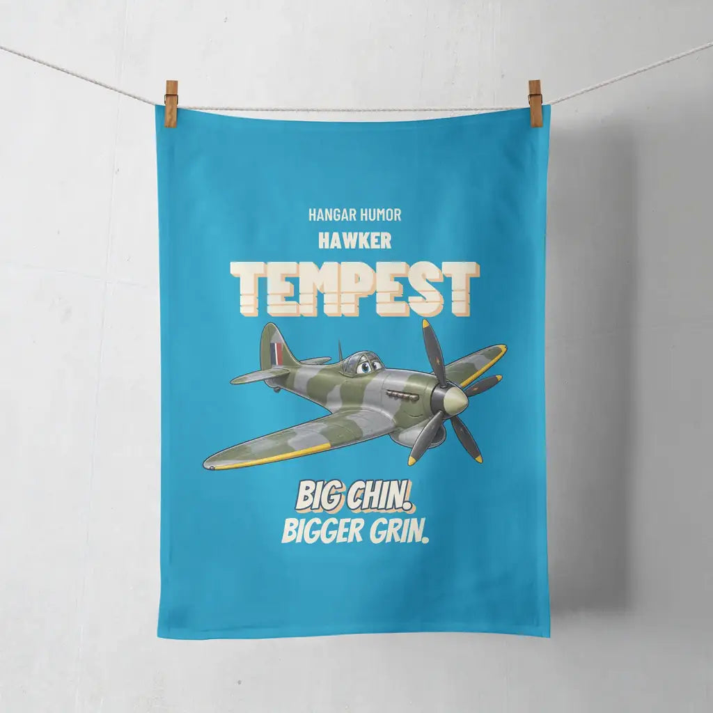 Hawker Tempest Mk V - Big chin. Bigger grin. design on turquoise towel