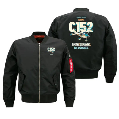 Cessna 152 - Small trainer. Big dreamer. design on black bomber jacket